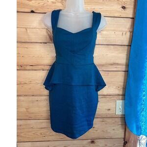 UK2LA Teal Peplum Bodycon Dress Sweetheart Fitted Cocktail Party Chic Y2K Coquet